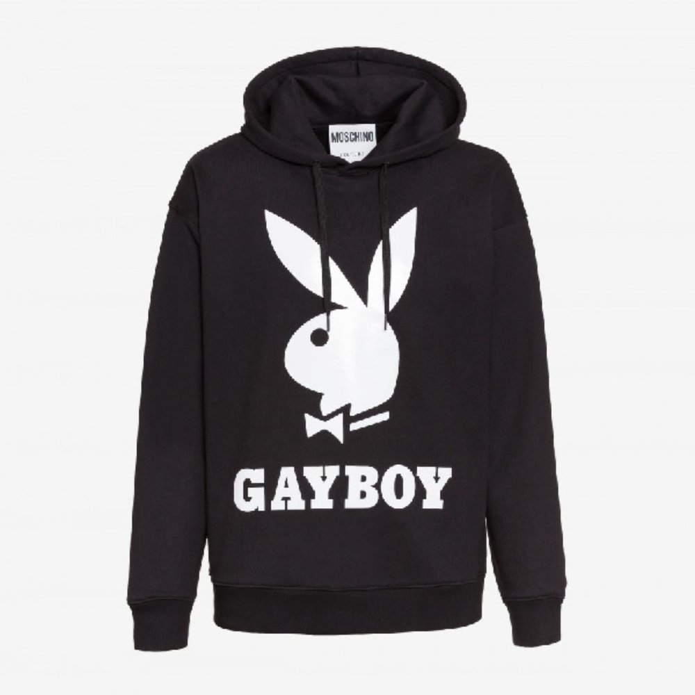 Moschino COUTURE JEREMY SCOTT PLAYBOY GAYBOY BLACK HOODIE SWEATSHIRT